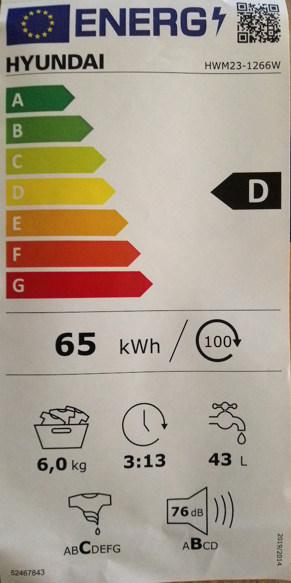 Hyundai Πλυντήριο Ρούχων 6kg 1000 Στροφών HWM23-1266W