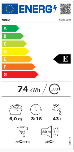 Nobu Πλυντήριο Ρούχων 6kg 1000 Στροφών NB0610W