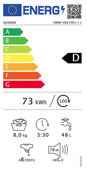 Heinner Πλυντήριο Ρούχων 8kg 1400 Στροφών HWM-V8414D+++