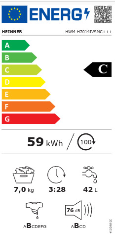 Heinner Πλυντήριο Ρούχων 7kg 1400 Στροφών HWM-H7014IVSMC+++