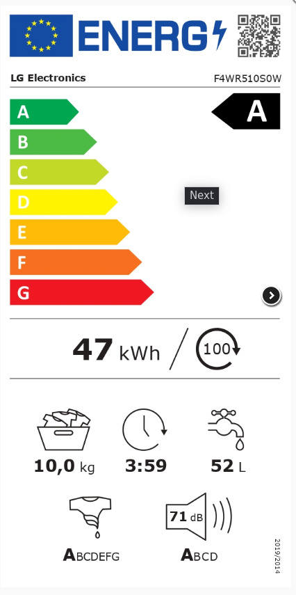 LG Πλυντήριο Ρούχων 10kg 1400 Στροφών F4WR510S0W