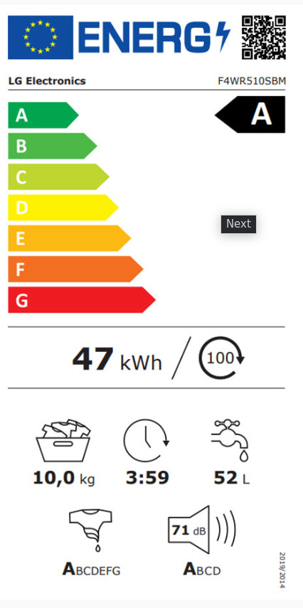 LG Πλυντήριο Ρούχων 10kg 1400 Στροφών Γκρι F4WR510SBM