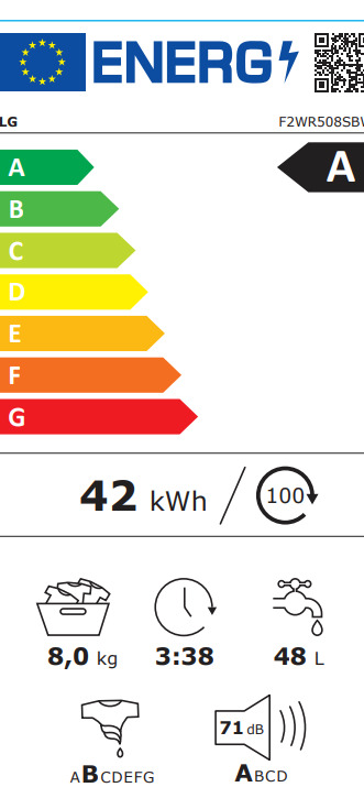 LG Πλυντήριο Ρούχων 8kg 1200 Στροφών F2WR508SBW