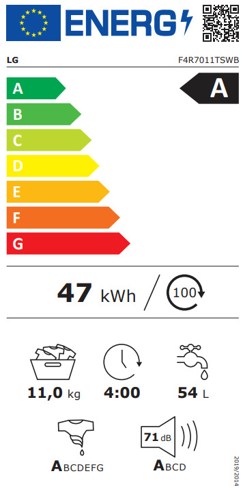 LG Πλυντήριο Ρούχων 11kg με Ατμό 1400 Στροφών F4R7011TSWB