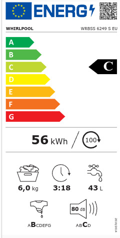 Whirlpool Πλυντήριο Ρούχων 6kg 1200 Στροφών WRB SS 6249 S EU