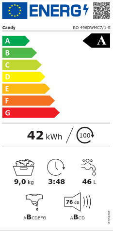 Candy Πλυντήριο Ρούχων 9kg 1400 Στροφών RO 496DWMC7/1-S