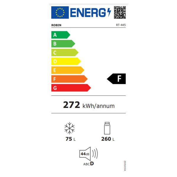 Robin RT-445 Ψυγείο Δίπορτο 311lt Total NoFrost Υ164.7xΠ60xΒ70εκ. Λευκό