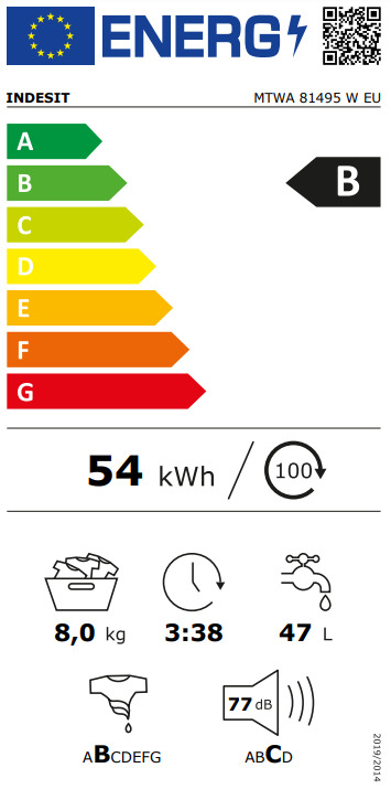 Indesit Πλυντήριο Ρούχων 8kg 1400 Στροφών MTWA 81495 W EU