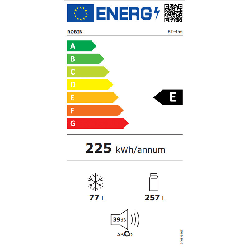 Robin RT-456 WH Ψυγείο Δίπορτο 334lt Total NoFrost Υ178xΠ70xΒ68εκ. Λευκό