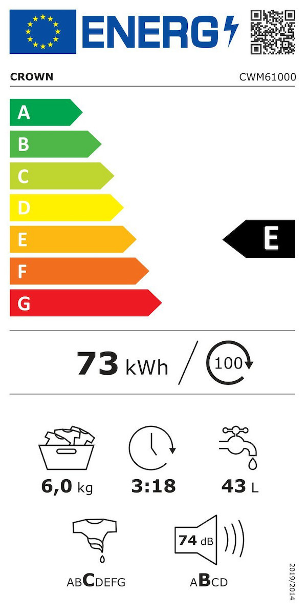 Crown Πλυντήριο Ρούχων 6kg 1000 Στροφών CWM61000