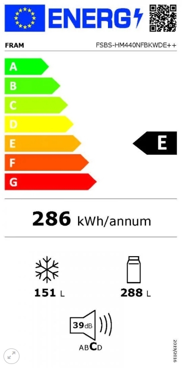 Fram FSBS-HM440NFBKWDE++ Ψυγείο Ντουλάπα 439lt NoFrost Υ177xΠ90xΒ59εκ. Μαύρο