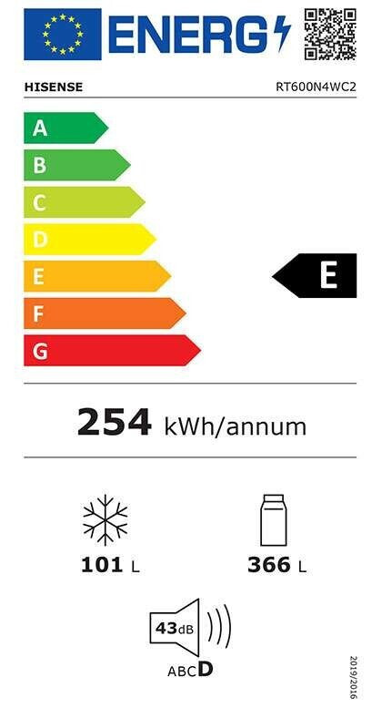 Hisense RT600N4WC2 Ψυγείο Δίπορτο 467lt Total NoFrost Υ185xΠ70.4xΒ68.6εκ. Inox