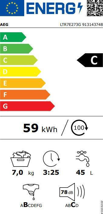 AEG Πλυντήριο Ρούχων Άνω Φόρτωσης 7kg 1200 Στροφών LTR7E273E