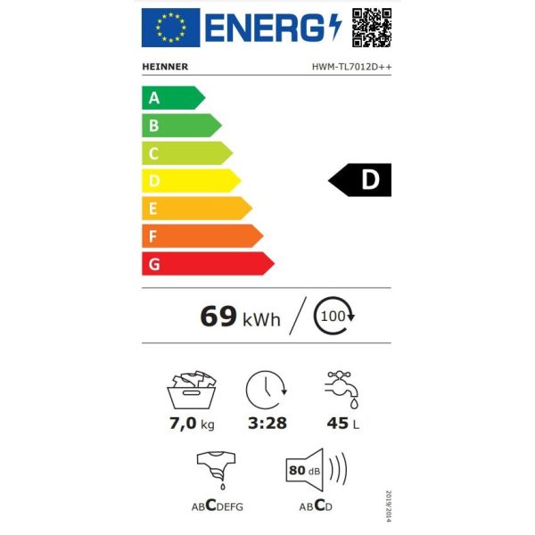 Heinner HWM-TL7012D++ Πλυντήριο Ρούχων 7kg 1200 Στροφών