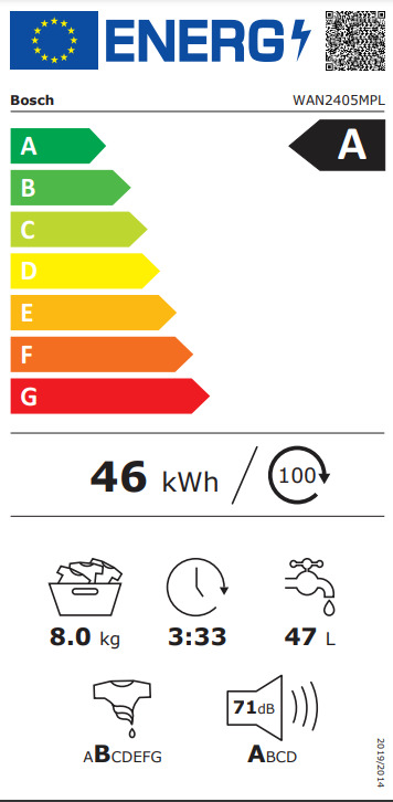 Bosch Πλυντήριο Ρούχων 8kg 1200 Στροφών WAN2405MPL