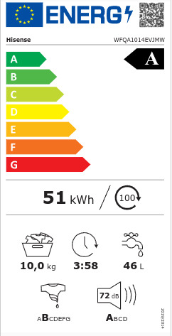 Hisense Πλυντήριο Ρούχων 10kg 1400 Στροφών WFQA1014 EVJMW