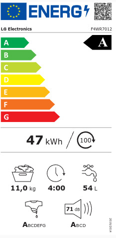 LG Πλυντήριο Ρούχων 11kg 1400 Στροφών F4WR7012