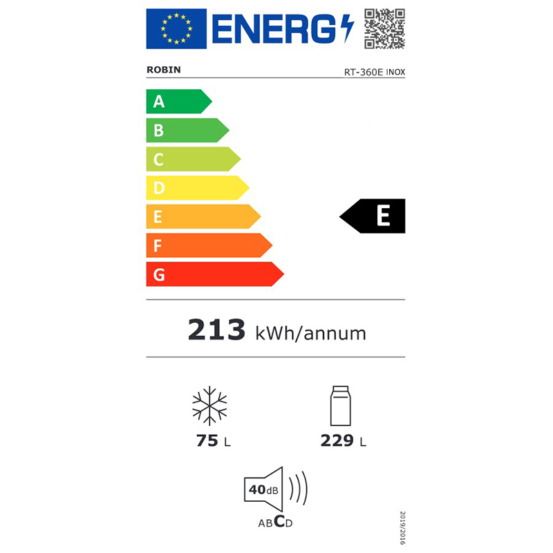 Robin RT-360E Ψυγείο Δίπορτο Υ172xΠ60xΒ60.5εκ. Inox