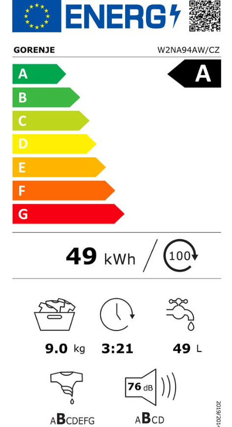 Gorenje Πλυντήριο Ρούχων 9kg 1400 Στροφών W2NA94AW/CZ