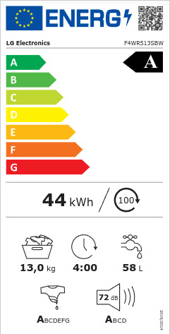 LG Πλυντήριο Ρούχων 13kg 1400 Στροφών F4WR513SBW