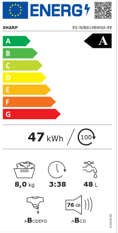Sharp Εντοιχιζόμενο Πλυντήριο Ρούχων 8kg 1400 Στροφών ES-NIB814BWNA-EE