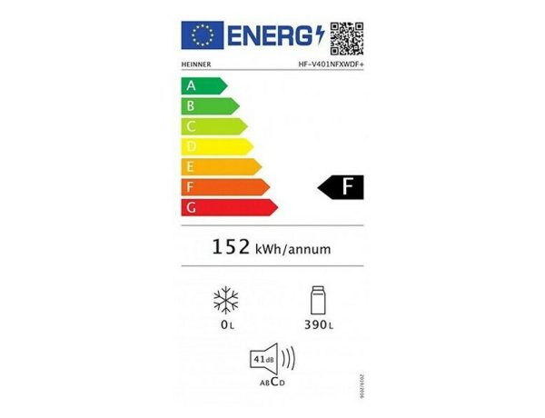 Heinner HF-V401NFXWDF+ Ψυγείο Συντήρησης Total NoFrost Υ186xΠ59.5xΒ65εκ. Inox