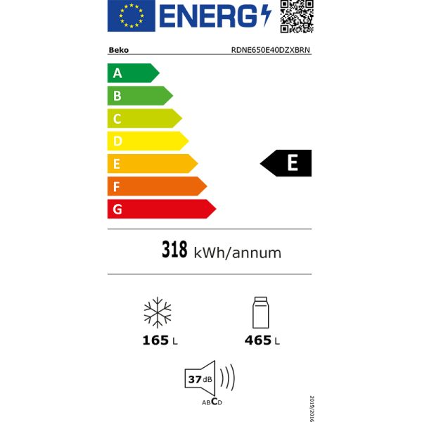 Beko RDNE650E40DZXBRN Ψυγείο Δίπορτο NoFrost Υ187xΠ83xΒ76εκ. Μαύρο