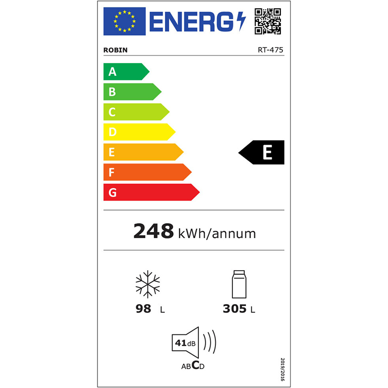 Robin RT-475 RT-475 Ψυγείο Δίπορτο NoFrost Υ182xΠ70xΒ63.5εκ. Λευκό