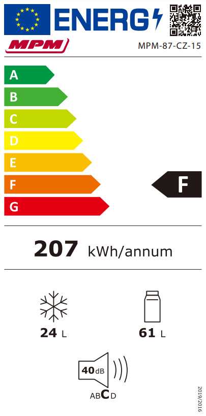 MPM MPM-87-CZ-15 Ψυγείο Δίπορτο Υ85xΠ48xΒ52εκ. Μαύρο