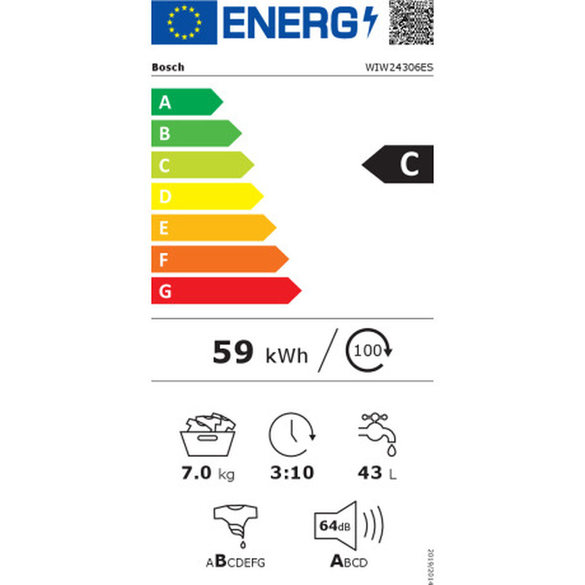 Bosch Εντοιχιζόμενο Πλυντήριο Ρούχων 7kg 1200 Στροφών WIW24306ES