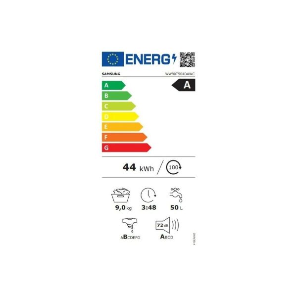 Samsung Πλυντήριο Ρούχων 9kg με Ατμό 1400 Στροφών WW90T504DAWCS3