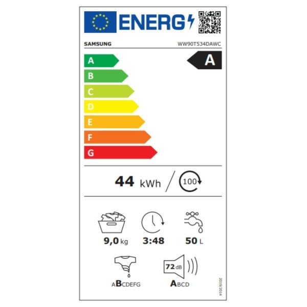 Samsung Πλυντήριο Ρούχων 9kg με Ατμό 1400 Στροφών WW90T534DAWCS3