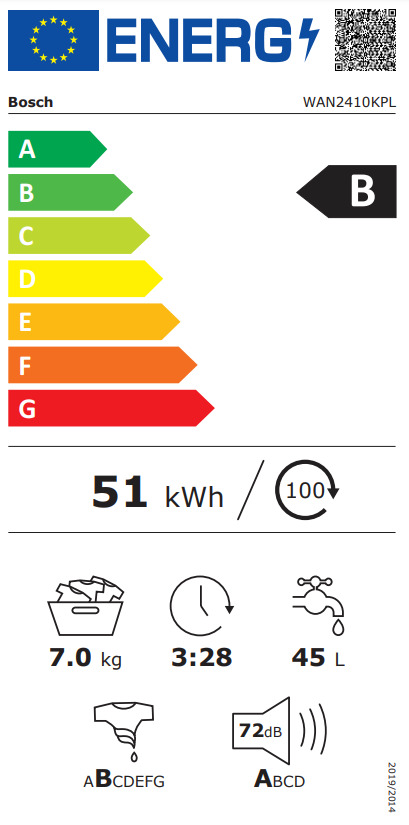 Bosch Πλυντήριο Ρούχων 7kg 1200 Στροφών WAN2410KPL