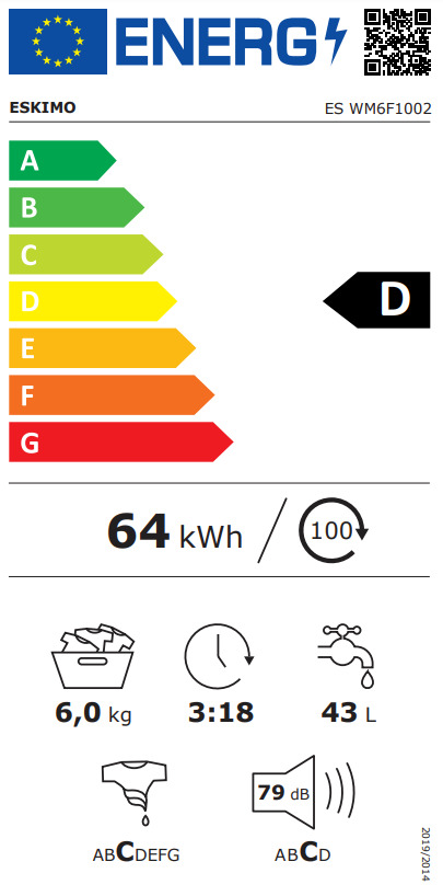 Eskimo Es ES WM6F1002 Πλυντήριο Ρούχων 6kg 1000 Στροφών