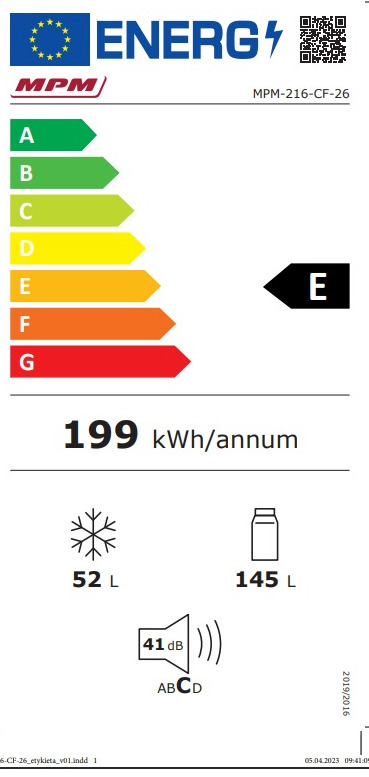 MPM MPM-216-CF-26 Ψυγείο Δίπορτο Total NoFrost Υ142xΠ54xΒ60εκ. Inox