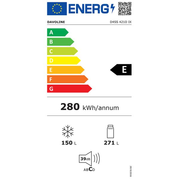 Davoline D4SS 421D IX Ψυγείο Ντουλάπα 421lt Total NoFrost Υ180xΠ79.5xΒ70εκ.