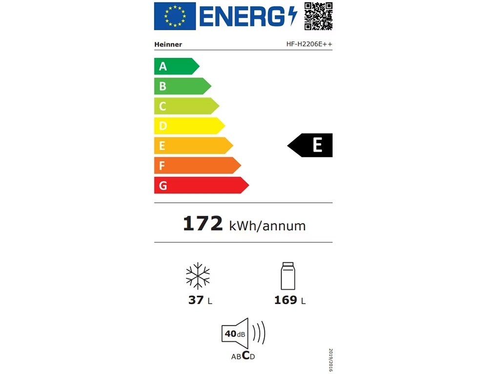 Heinner HF-H2206E++ Ψυγείο Δίπορτο 206lt Υ143xΠ54.5xΒ55.5εκ. Λευκό