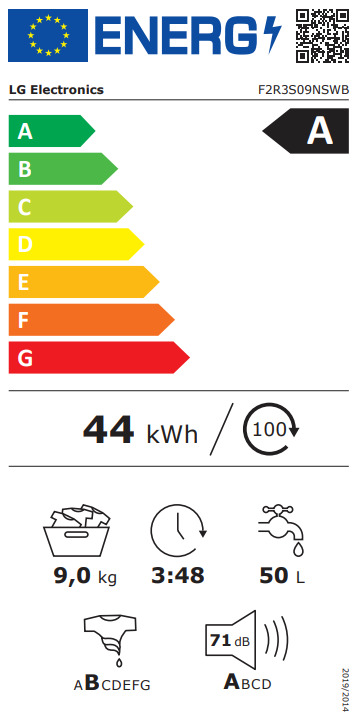 LG Πλυντήριο Ρούχων 9kg με Ατμό 1200 Στροφών F2R3S09NSWB