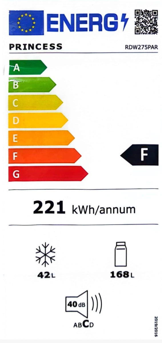 Princess RDW 275 PAR Ψυγείο Δίπορτο Υ143xΠ55xΒ55εκ. Λευκό