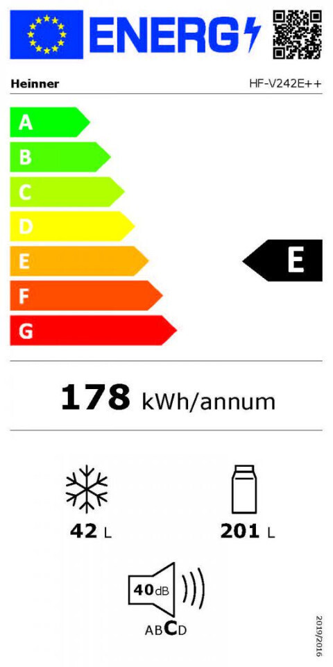 Heinner HF-V242E++ Ψυγείο Δίπορτο Υ161xΠ54xΒ56.5εκ. Λευκό