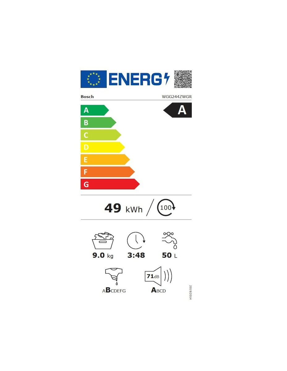 Bosch Πλυντήριο Ρούχων 9kg με Ατμό 1400 Στροφών WGG244ZWGR