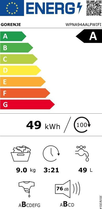 Gorenje Πλυντήριο Ρούχων 9kg με Ατμό 1400 Στροφών WPNA94AALPWIFI