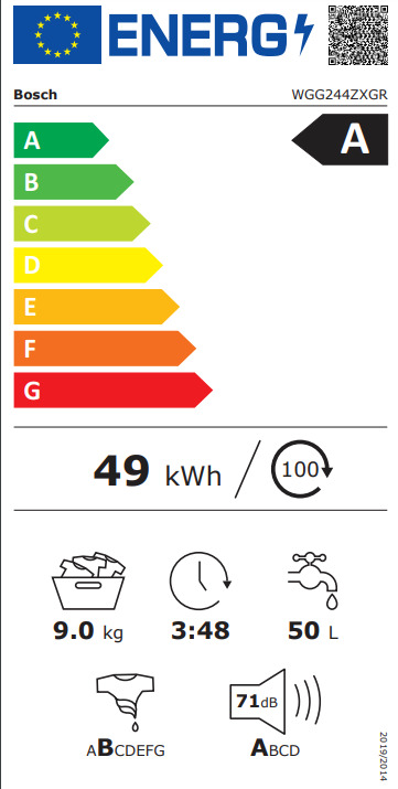 Bosch Πλυντήριο Ρούχων 9kg 1400 Στροφών Γκρι WGG244ZXGR