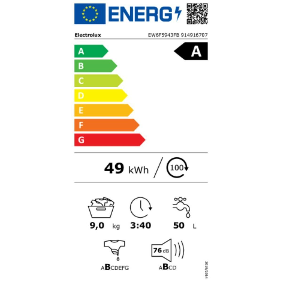 Electrolux Πλυντήριο Ρούχων 9kg 1400 Στροφών EW6F5943FB