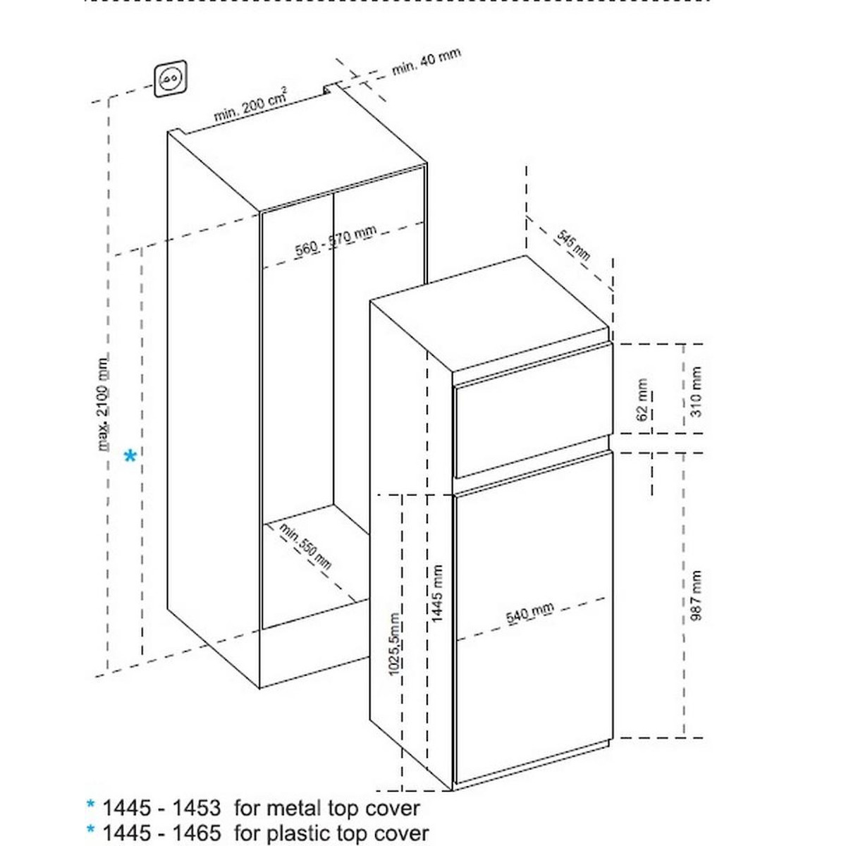 Finlux FXN 2630 Εντοιχιζόμενο Ψυγείο Δίπορτο 210lt Υ144.5xΠ54.5xΒ54εκ. Λευκό