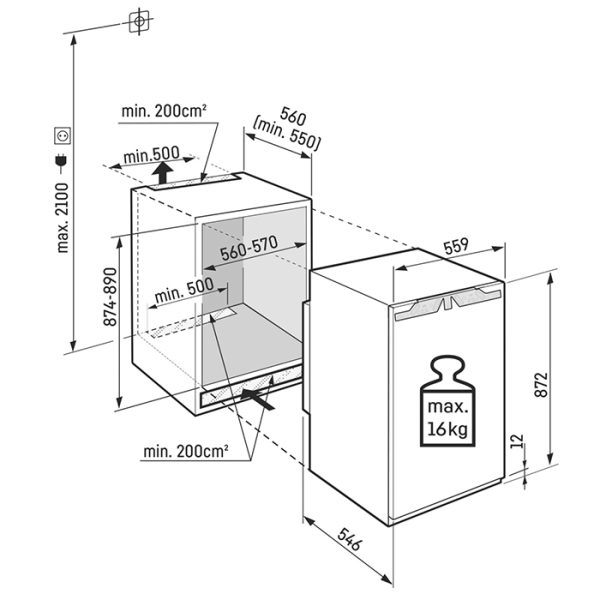 Liebherr IRe 3900 Εντοιχιζόμενο Mini Bar NoFrost Υ87.2xΠ55.9xΒ54.6εκ. Λευκό