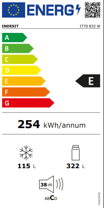 Indesit IT70832W Ψυγείο Δίπορτο Υ185xΠ70xΒ65.5εκ. Λευκό