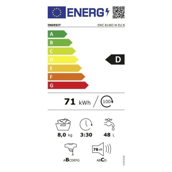 Indesit Πλυντήριο Ρούχων 8kg 1400 Στροφών EWC81483WEUN