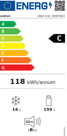 Liebherr IRBci 4151 Εντοιχιζόμενο Ψυγείο Συντήρησης NoFrost Υ121.3xΠ55.9xΒ54.6εκ. Λευκό