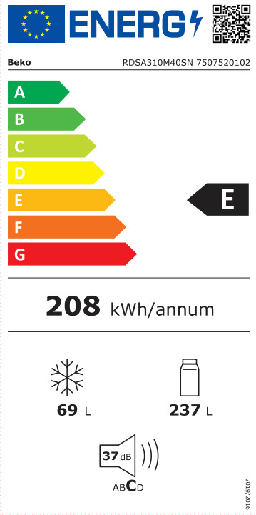 Beko RDSA310M40SN Ψυγείο Δίπορτο Υ175xΠ59.5xΒ59.2εκ. Γκρι